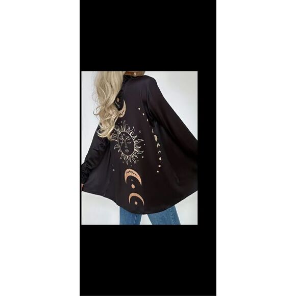 🌚🌛🌞Open front lightweight, casual cardigan, moon, and sun print, several size - Picture 1 of 16